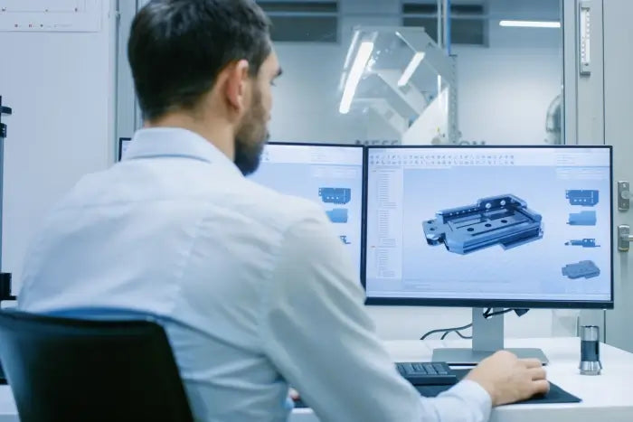 Ingeniør der designer et metalemne i CAD-software